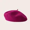 Boina de color liso bordada transfronteriza, gorro tejido, sombrero popular de lana azul marino, sombrero artístico retro moderno versátil de artista