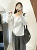 Top cuadrado para mujer de talla grande, camisa a rayas adelgazante, estilo otoño 2026, tejido holgado para mujeres de talla grande