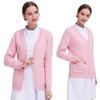 Suéter de enfermeira feminino com forro de fleece, casaco cardigã espesso, outono e inverno, azul escuro, suéter quente, roupas de enfermeira, macacão