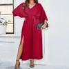 Vestido Amazon 2025 Novo Elegante e Sexy de Cintura Alta com Decote V Fenda Cor Sólida Solto