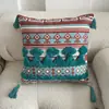 Funda de almohada de lino estampada con borlas estilo bohemio, estilo étnico, cojín decorativo para respaldo de sofá de casa de huéspedes, mesita de noche de dormitorio
