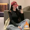 Camiseta de Cuello Redondo y Manga Larga Estilo Puro Deseo para Mujer Adelgazante Favorecedora Versátil Capa Base Otoño Nueva Llegada Top Interior Cálido