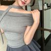 Atacado Transfronteiriço Chic Doce Menina Slim-Fit Curto Top de Um Ombro com Design Único Nicho Camiseta de Manga Curta para Mulheres