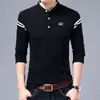 Camiseta de algodón de manga larga para hombre cuello liso color sólido joven y de mediana edad coreana ajuste slim camiseta interior ropa de otoño guapa venta al por mayor para hombre