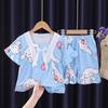Pijama infantil de verão para meninas, bebê, verão, fino, manga curta, conjunto, crianças médias e grandes, meninas de desenho animado, roupa de casa, roupa externa