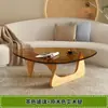 Mesa de centro para uso doméstico, adequada para apartamentos pequenos, mesa de centro de vidro, sala de estar, luxo leve, moderna, minimalista, madeira maciça, criativa, mesa de centro redonda