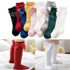 Calcetines para Bebé Estilo Primavera y Otoño, Calcetines hasta la Rodilla con Lazo Grande, Calcetines Rosa Princesa, Calcetines Florales para Bebés Niñas, Calcetines de Media Pantorrilla