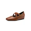 Sapatos Mary Jane Lavados de Couro Tricolor com Aumento Interno de Altura e Tiras Elásticas Cruzadas, Novos Confortáveis Bico Redondo Boca Rasa Sapatos de Salto Único 3cm