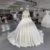 Vestido de Novia Principal de Satén con Mangas Largas Estilo Palacio con Bordado de Perlas, Encaje y una Cola Grande, Vestido de Boda de Lujo de Alta Resistencia para la Novia