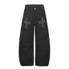 Bolsillo con adornos de estrellas, diseño único, pantalones holgados de pierna ancha estilo punk retro para hombre, desgastados