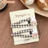 Presilha de Cabelo Fofa de Coelho Xadrez na Cor Café Maillard, Presilha Lateral para Franja para Meninas, Acessório de Cabelo Doce de Desenho Animado