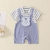 Roupas de bebê terno de verão estilo coreano masculino bebê verão macacão falso de duas peças elegante outfit verão cara de urso