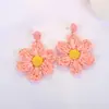 Pendientes de Girasol Creativos Tejidos a Mano de Rafia Estilo Nuevo de Primavera, Joyería Europea y Americana, Frescos, Dulces, Elegantes y Gráciles