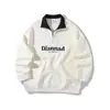 Outono e Inverno Color Block High-End Retrô Americano Gola Lapela Meio Zíper Falso Duas Peças Camisa Polo Top Moletom Jaqueta Masculino Masculino