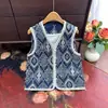 2025 Principios de Otoño Nuevo Estilo Nuevo Estilo Chino con Bordado de Encaje Lentejuelas Chaleco Cuello en V Moda Ropa Exterior Chaleco de Mezclilla