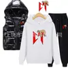 Comércio Exterior Outono e Inverno Conjunto de Três Peças de Moletom com Capuz, Calça de Moletom e Colete de Algodão Masculino e Feminino para Casais Roupa Casual com Forro de Lã