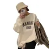 Sudadera con estampado de letras estilo universitario coreano para primavera y otoño 2026, holgada, talla grande, cuello redondo, top de manga larga para mujer, moderno