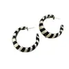 Nuevos Pendientes de Aro Trenzados de Moda Otoño e Invierno para Mujer, Únicos de Gama Alta Elegantes, Pendientes en Forma de C con Patrón de Zebra Contrastante