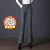 8118 Pantalones de Franela a Rayas y Cuadros Forrados de Lana Elásticos para Mujer de Mediana Edad Pantalones Elásticos de Microfibra para Mujer de Mediana Edad