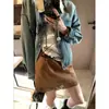 Moqie Estilo Nuevo de Principios de Primavera Retro Americano Ante Calado Encaje Cintura Alta Adelgazante Falda Corta Línea A Mq1132