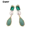 Me121 Pendientes Largos de Diseño Cuadrado con Gema de Gota de Agua y Perlas Estilo Palacio Retro para Niñas con Joyería para Falda
