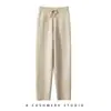 Pantalones anchos de punto de cachemira blanca para mujer, ropa exterior de otoño e invierno, pantalones rectos de cachemira de cintura alta