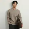Suéter OT para Hombre Cuello de Gaviota Estilo Antiguo para Hombre Primavera y Otoño Nuevo Estilo Tejido de Punto con Textura de Raya Vertical Top de Manga Larga para el Trabajo