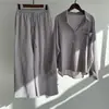 2026 Transfronterizo Amazon Conjunto de Camisa de Algodón y Lino Retro Talla Grande Pantalones Largos Sueltos de Cintura Alta Conjunto de Dos Piezas para Mujer
