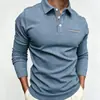 Comércio Exterior Transfronteiriço Camisa Polo Masculina de Manga Longa Cor Lisa Impressão Digital Versátil Moda Masculina