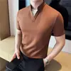 Camisa Polo de Verano 2026 para Hombre, Estilo Chino Nuevo, Ligera, de Lujo, Cuello Alto, Efecto Dos Piezas Falsas, Manga Corta con Colores Contrastantes