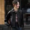 Chaqueta de piel genuina Haining para mujer, nueva colección primavera/otoño 2026, estilo corto, con cuello solapa, corte entallado, versátil, estilo retro de motociclista, hecha de piel de cordero