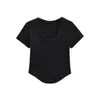 Camiseta Curta de Manga Curta com Decote U e Barra Curva, Novo Estilo de Verão Versátil Slim Fit, Blusa Básica Estilosa Atacado