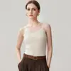 Top de punto con cuello en V y 35% cachemir, con diseño de encaje de cuatro paneles, color liso, corte ajustado y sin mangas, perfecto como capa interior para otoño e invierno