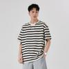 T3313 Camiseta masculina de verão plus size, nova, listrada, gola redonda, estilo japonês, solta, versátil, algodão 260g, manga curta
