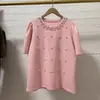 Nuevas Camisetas de Mujer Estilo Europeo para Primavera y Verano, Dulces y Modernas, con Pedrería Pesada, Camisetas de Manga Corta Versátiles, Modernas