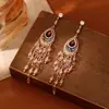 Aretes de borla de cristal escarlata con poste de plata, aretes de botón de vidrio con forma de gota incrustados de diamantes, aretes de estilo étnico vintage, aretes de diseño único de nicho