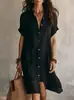 2026 Novas Camisas de Algodão e Linho Europeias e Americanas para Primavera e Verão, Cardigans Casuais da Moda de Manga Curta