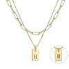 Collar Transfronterizo Europeo y Americano de Oro 18K de 6 mm con 26 Letras de Doble Capa Colgante Rectangular de Acero de Titanio Acero Inoxidable Venta al por Mayor