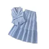 Ropa Europea y Americana Transfronteriza para Niños 26 Nuevos Estilos de Verano Camisa y Falda Rayadas sin Mangas Ajustadas a la Cintura Adelgazantes Conjunto para Niñas de Comercio Exterior