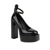 Zapatos de Salón de Charol con Punta Redonda de Moda Europea y Americana 2025 con Hebilla, Plataforma, Tacón Alto Grueso y Zapatos de Comercio Exterior