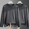 Camiseta de manga larga para hombre, capa interior de otoño para hombre, camiseta base elástica de corte holgado, camiseta estampada estilo coreano ins para hombre