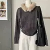 Suéter de Punto de Lujo Estilo Coreano Retro Simple con Cuello de Piel Desmontable, Nuevo Suéter Dulce Delgado Ajustado a la Cintura para Otoño e Invierno