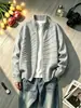 Cardigã de zíper estilo americano para homens, jaqueta de tricô vintage de outono, peça externa casual e estilosa com toque de alta qualidade