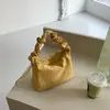 2026 nova bolsa tote de lona quadrada pequena com cordão plissada moda casual bolsa de ombro estilo coreano nicho literário para mulheres