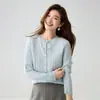 Cardigan de Tricô de Caxemira com Listras Verticais para Mulheres, Tricô Trançado, Manga Longa, Gola Redonda, Corte Justo, Fino, Cardigan Elegante para Camada Base