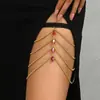 Cadena de pierna de cristal multicapa estilo europeo y americano YUE para mujer, cadena hueca con cristal rojo, cadena de pierna elástica, cadena corporal estilo callejero H0