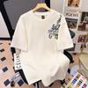 Camiseta de Manga Curta Bordada com Letra Floral de Vinha para Mulheres com uma Marca de Moda Nacional Única Estilo Americano, Top Estilo College