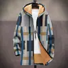 Chaqueta de Nuevo Estilo Transfronteriza con Elementos de Patrón Multicolor, Cárdigan con Capucha y Cremallera 65, Abrigo de Algodón Polar Espeso de Invierno con Forro Amarillo