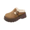 Sandálias slip-on de bico fechado, estilo retrô, forradas com fleece e com solado plataforma para mulheres, nova coleção outono/inverno 2026, quentes e que aumentam a altura, chinelos de algodão estilo Birkenstock