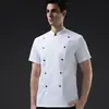 Uniforme de Trabalho Branco Puro de Chef de Hotel com Botões Duplos, Manga Curta, Verão, Fino, Respirável, Roupa de Verão para Catering e Cozinhas de Restaurante